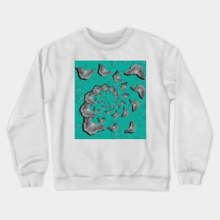 A swirl of gray butterflies on teal background Crewneck Sweatshirt